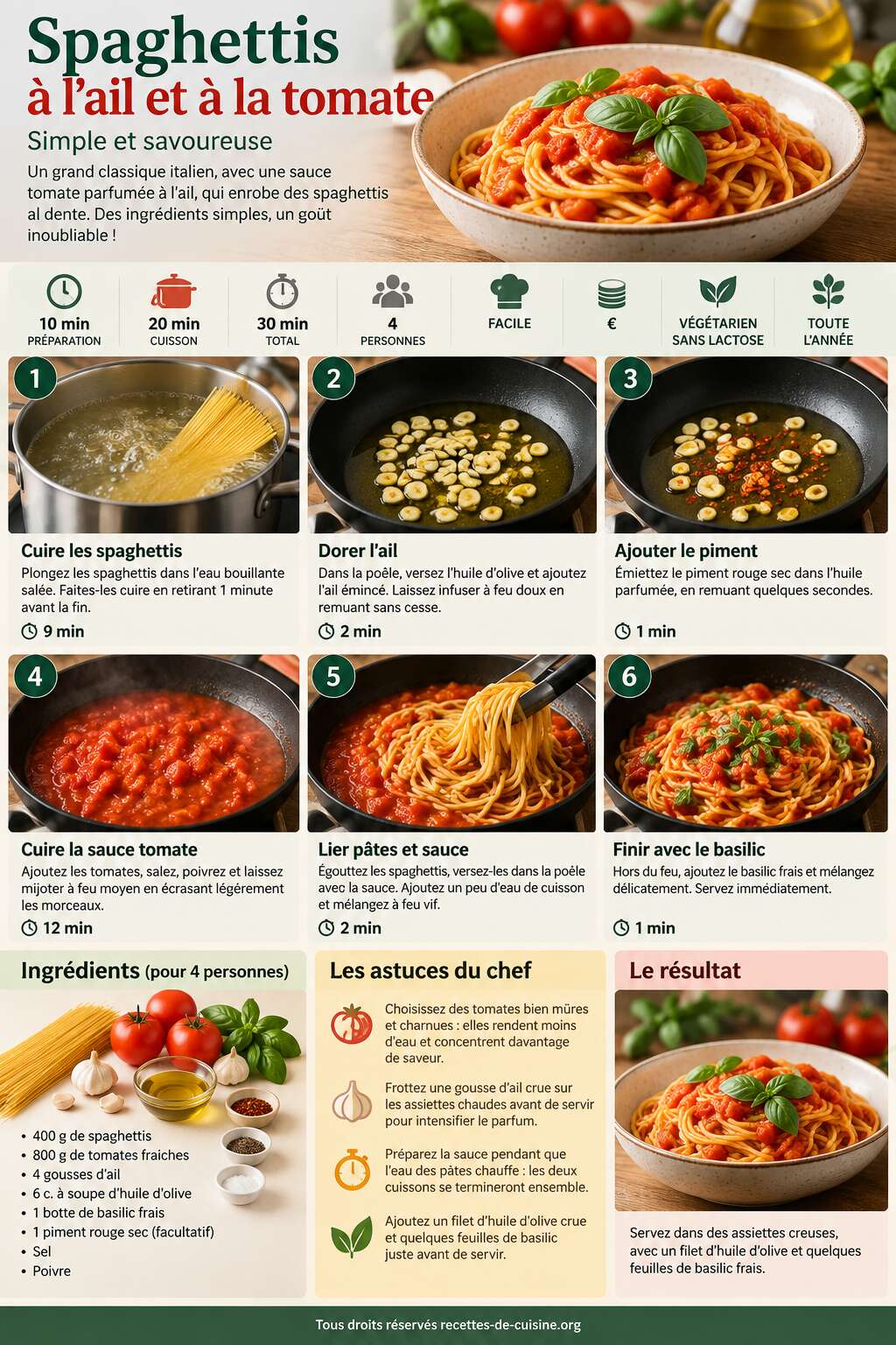 Fiche recette Recette de spaghettis &agrave; l'ail et &agrave; la tomate : simple et savoureuse