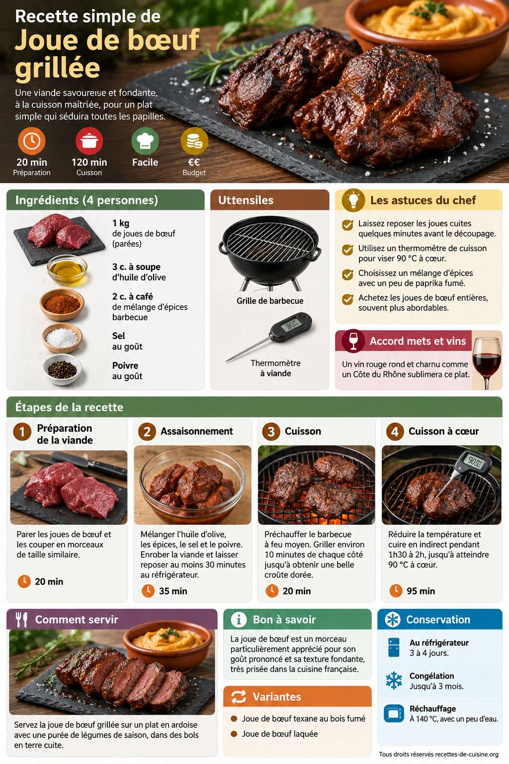 Fiche recette Recette simple de joue de bœuf grillée Fiche recette Recette simple de joue de bœuf grillée