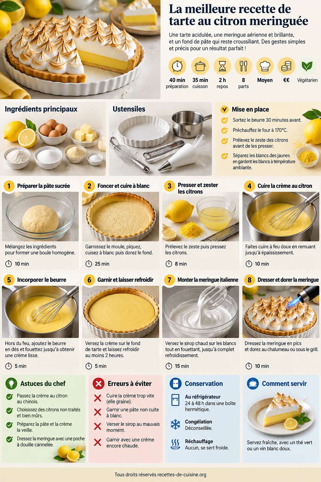 Fiche recette La meilleure recette de tarte au citron meringuée Fiche recette La meilleure recette de tarte au citron meringuée