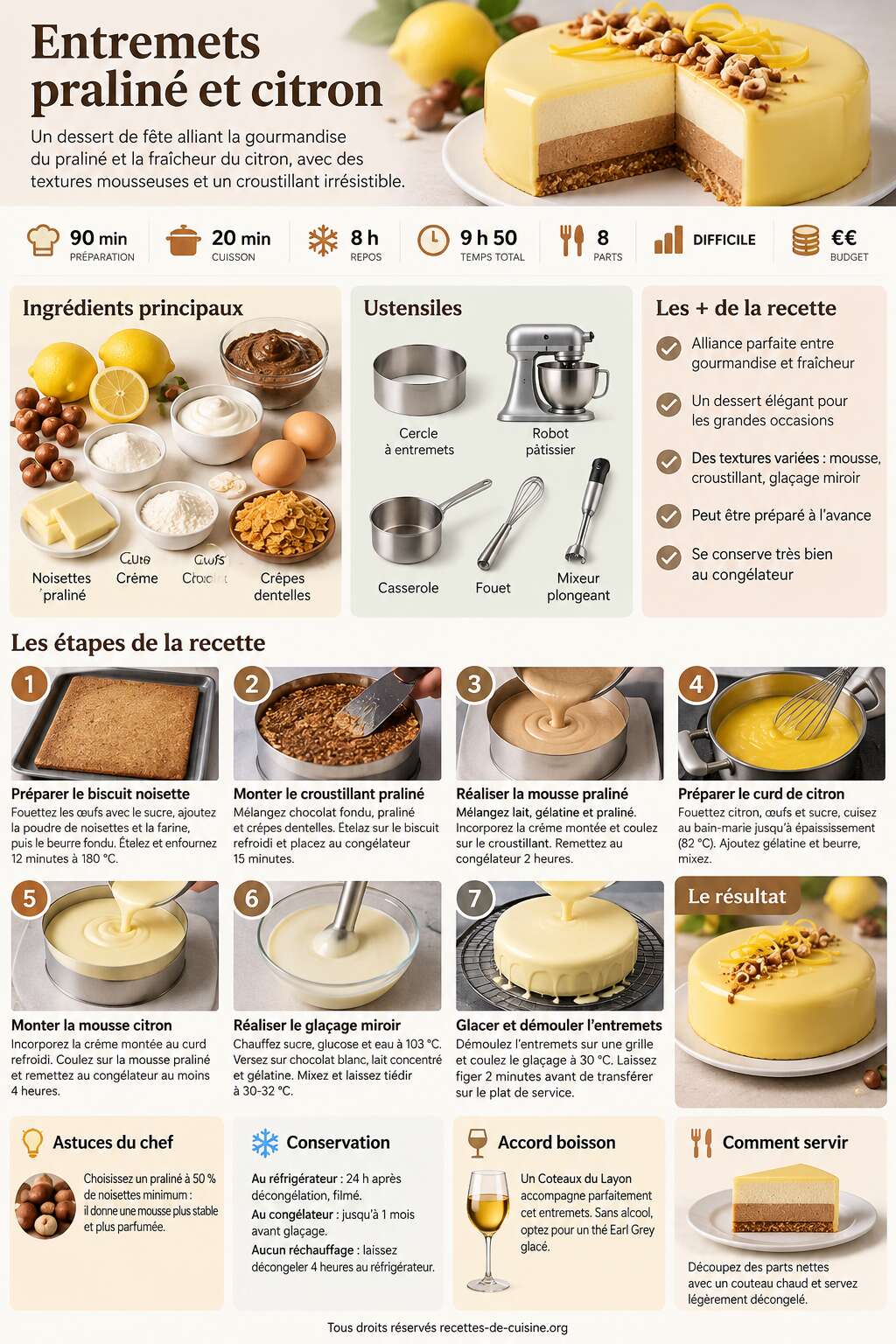 Fiche recette Recette d'entremets praliné et citron Fiche recette Recette d'entremets praliné et citron