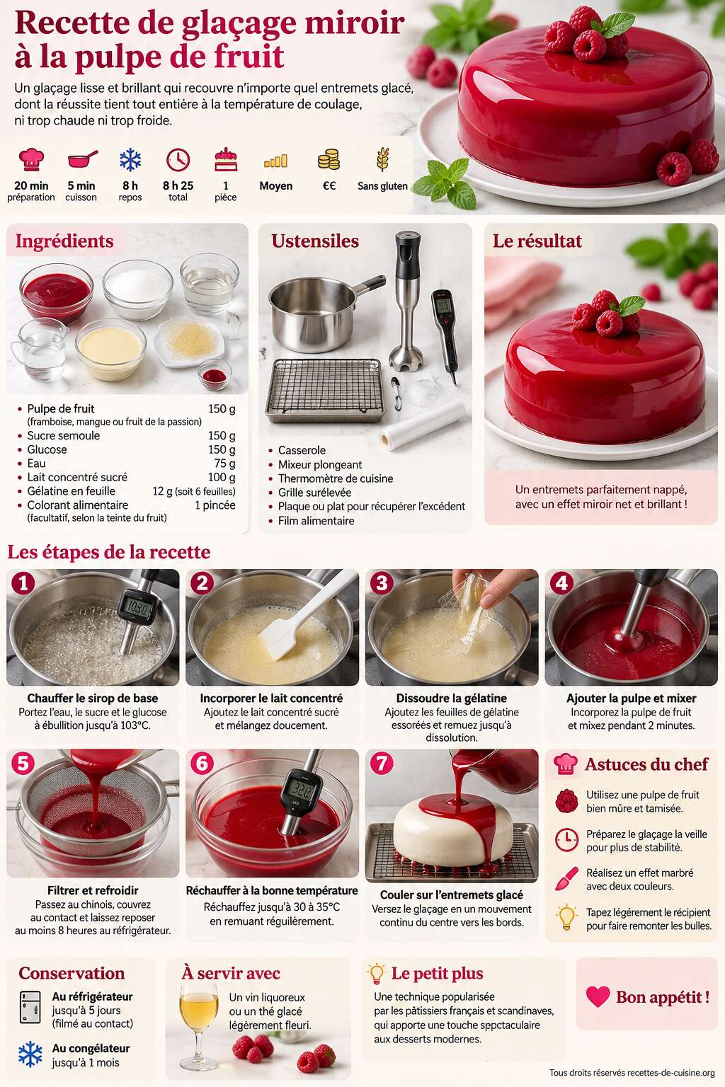 Fiche recette Recette de glaçage miroir à la pulpe de fruit Fiche recette Recette de glaçage miroir à la pulpe de fruit