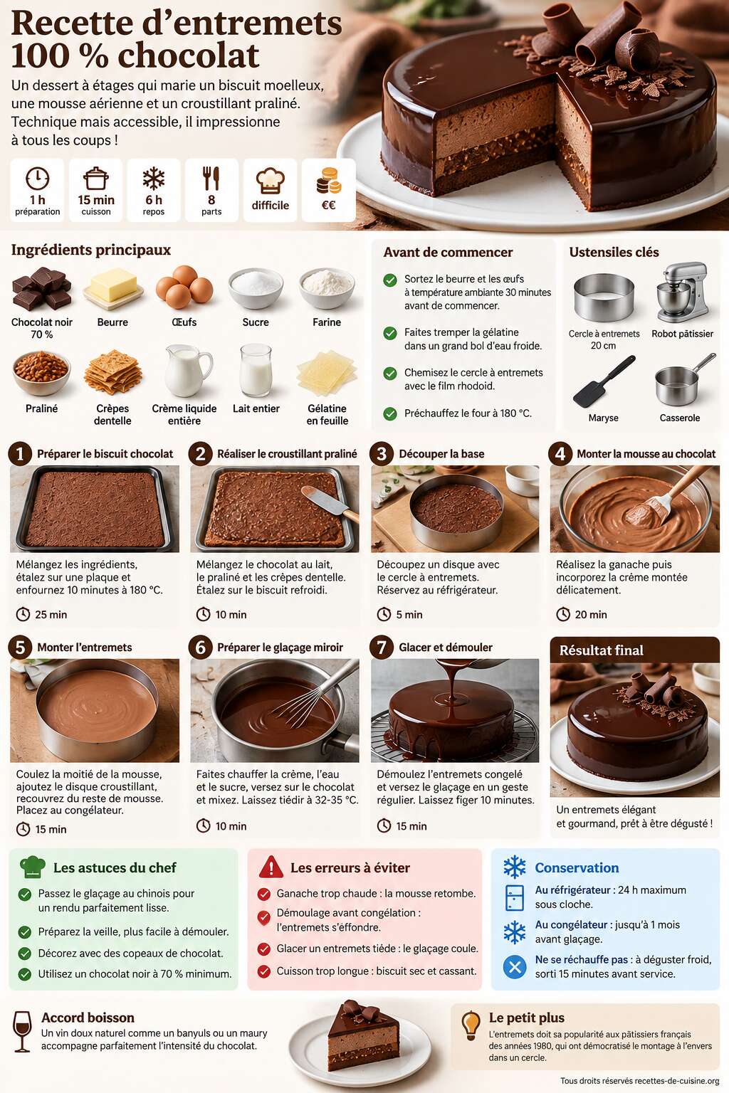 Fiche recette Recette d'entremets 100 % chocolat Fiche recette Recette d'entremets 100 % chocolat