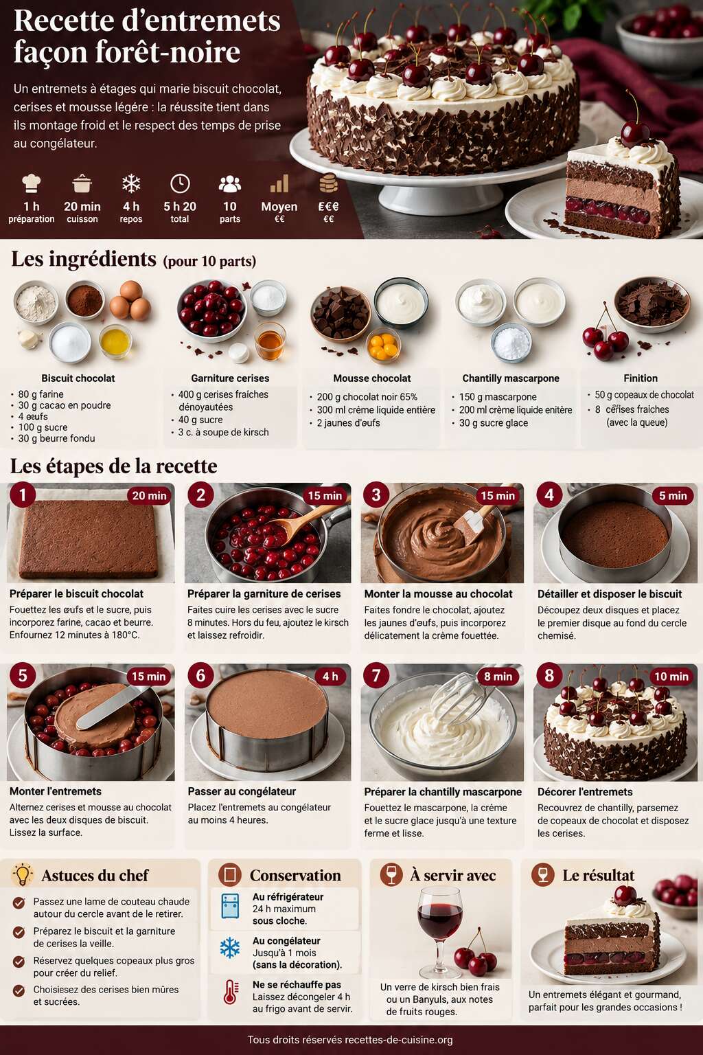 Fiche recette Recette d'entremets façon forêt-noire Fiche recette Recette d'entremets façon forêt-noire