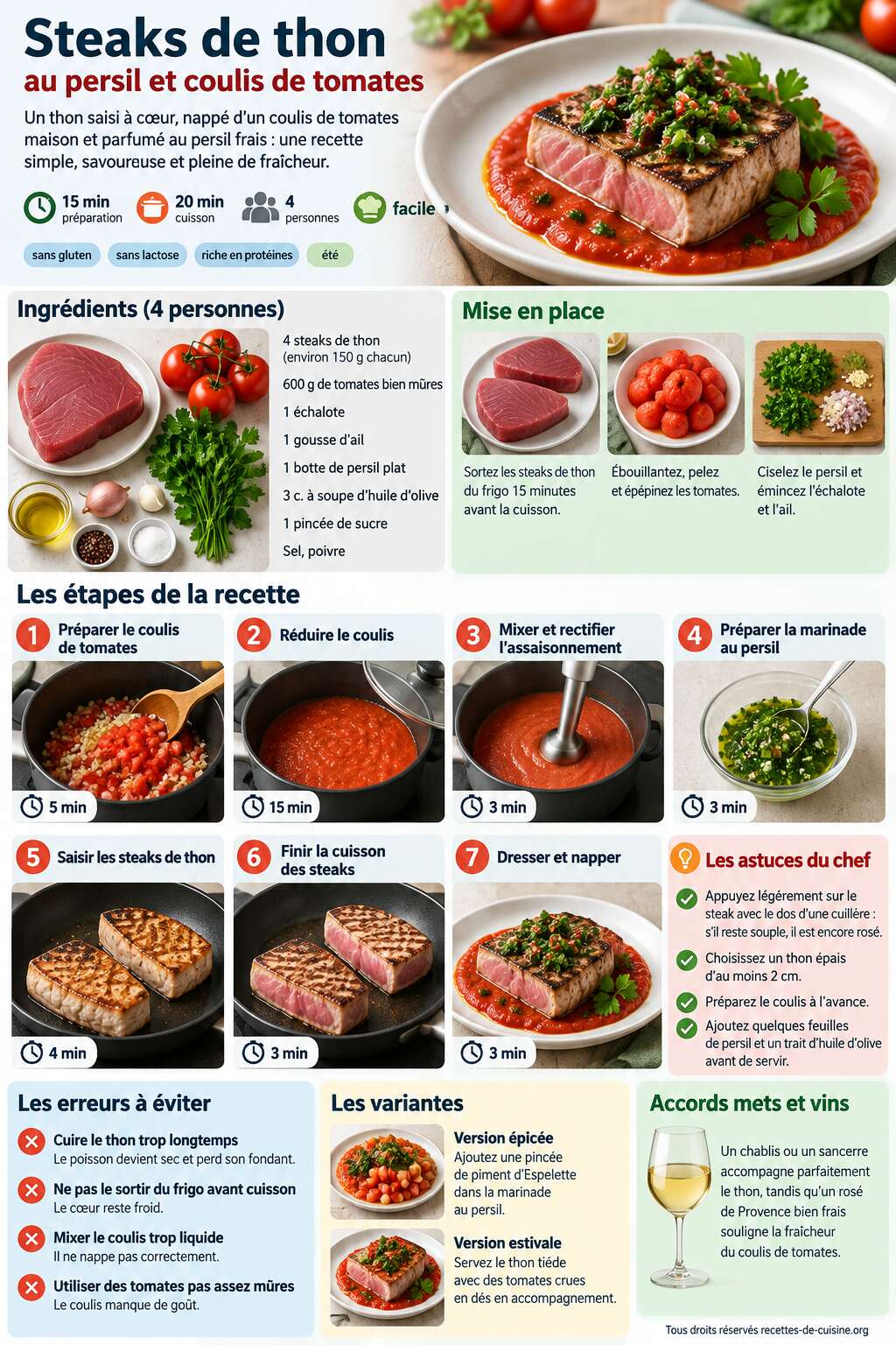 Fiche recette Recette de steaks de thon au persil et coulis de tomates Fiche recette Recette de steaks de thon au persil et coulis de tomates