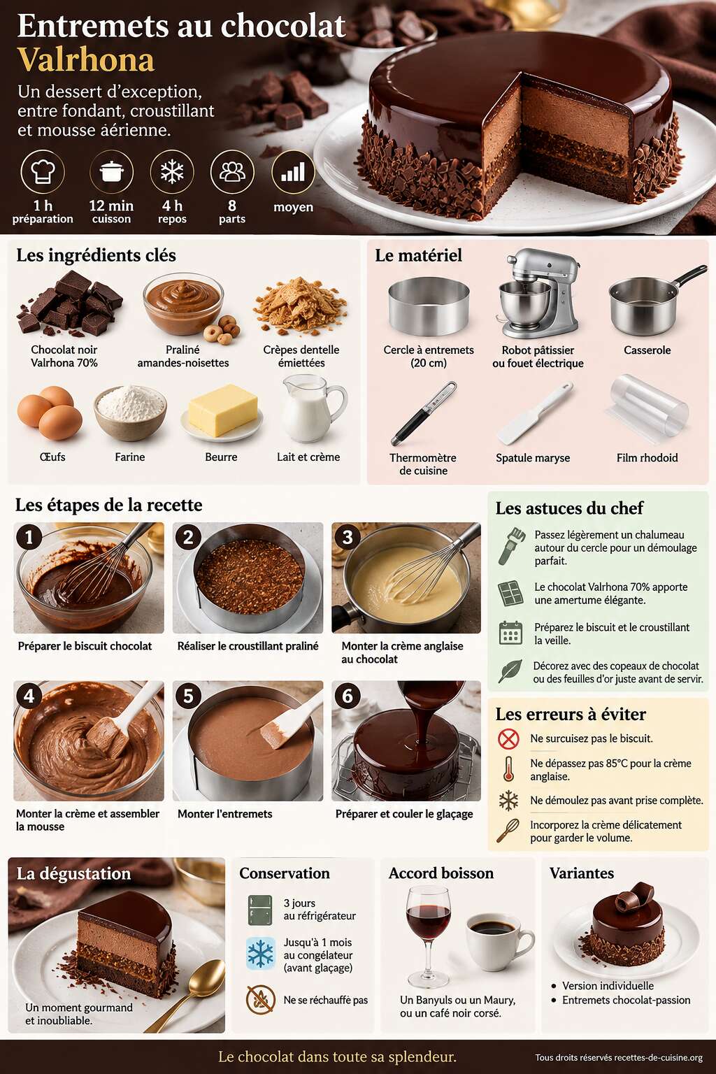 Fiche recette Recette d'entremets au chocolat Valrhona Fiche recette Recette d'entremets au chocolat Valrhona