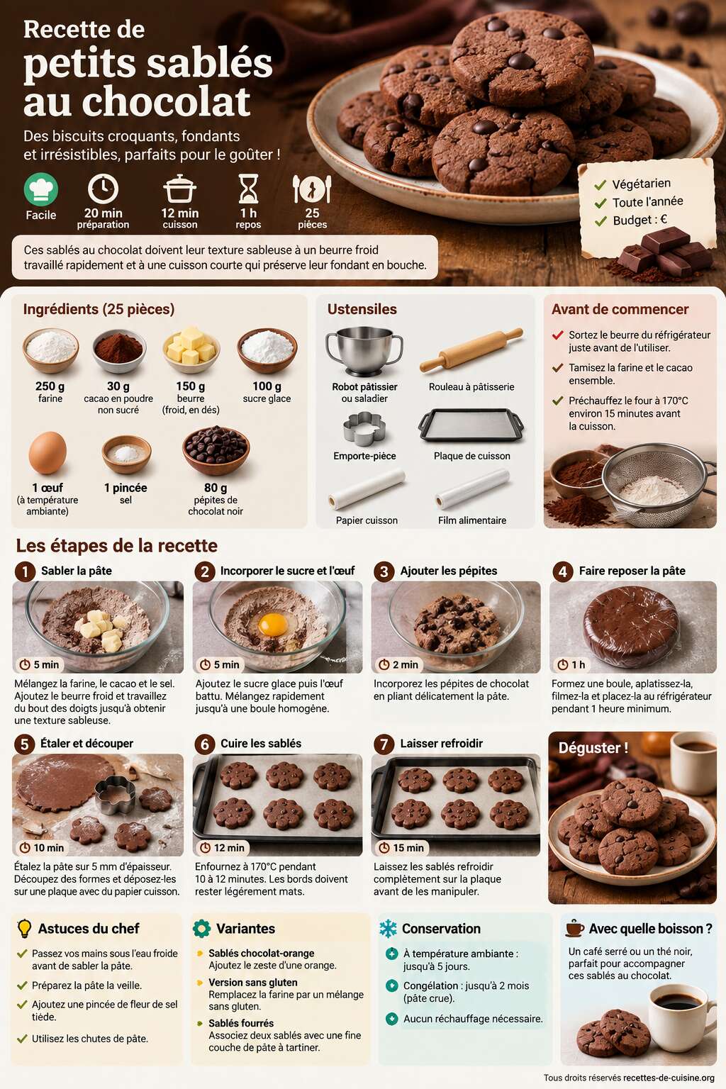 Fiche recette Recette de petits sablés au chocolat Fiche recette Recette de petits sablés au chocolat