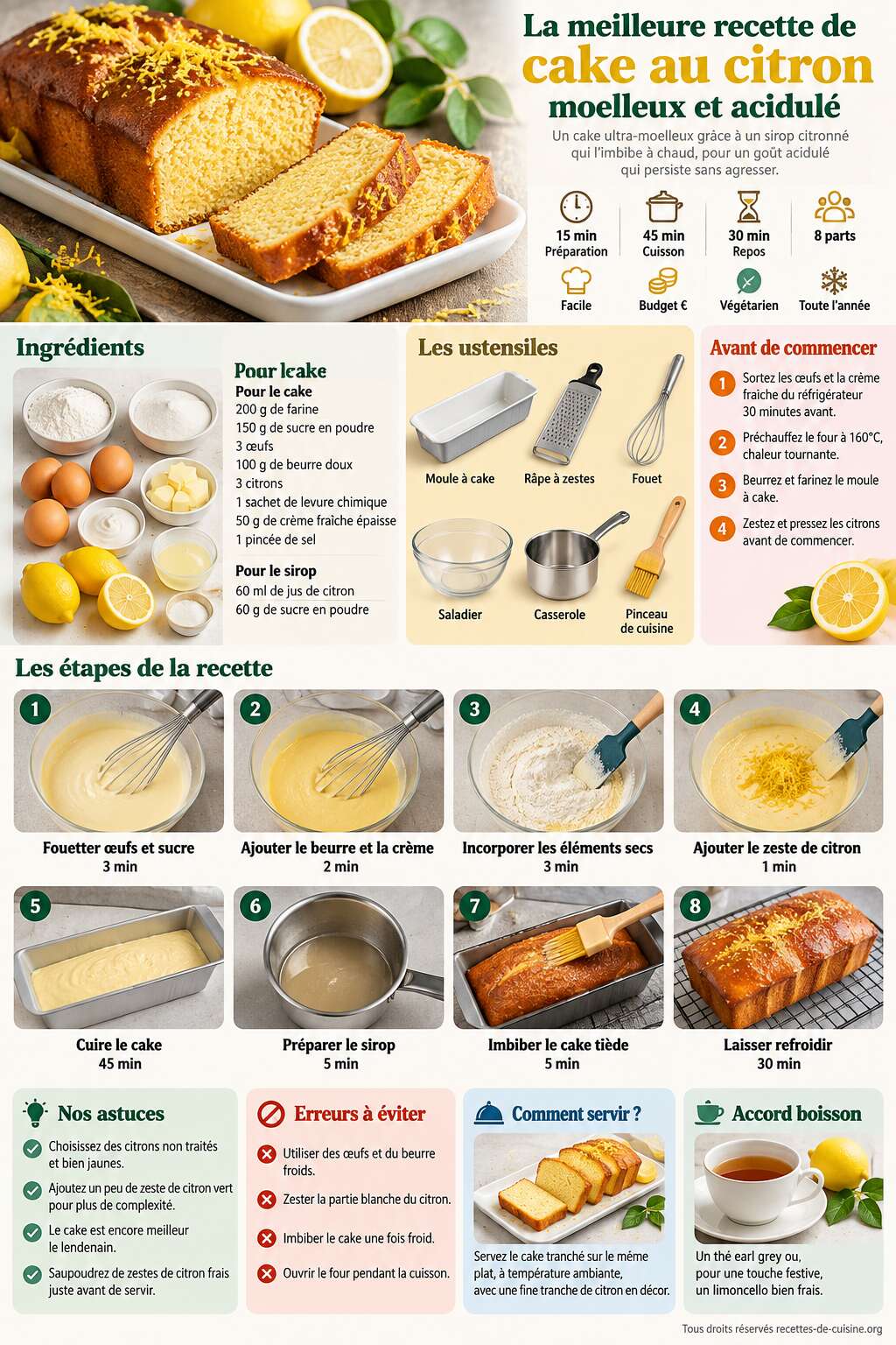 Fiche recette La meilleure recette de cake au citron moelleux et acidulé Fiche recette La meilleure recette de cake au citron moelleux et acidulé