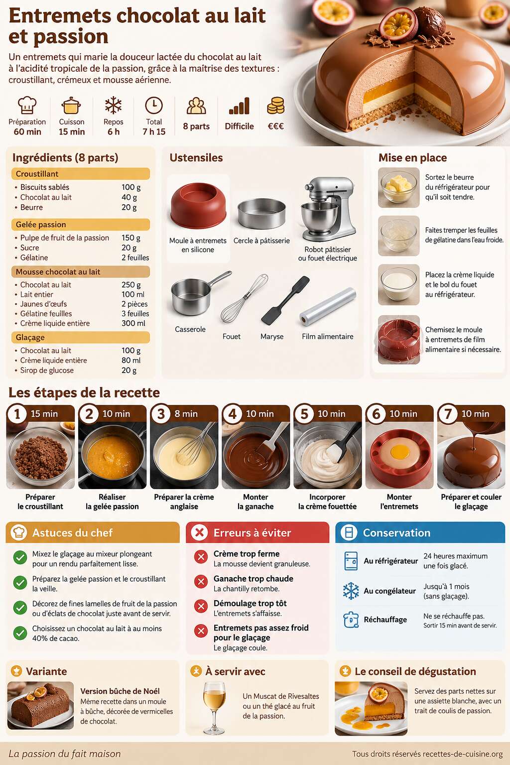 Fiche recette Recette d'entremets chocolat au lait et passion Fiche recette Recette d'entremets chocolat au lait et passion