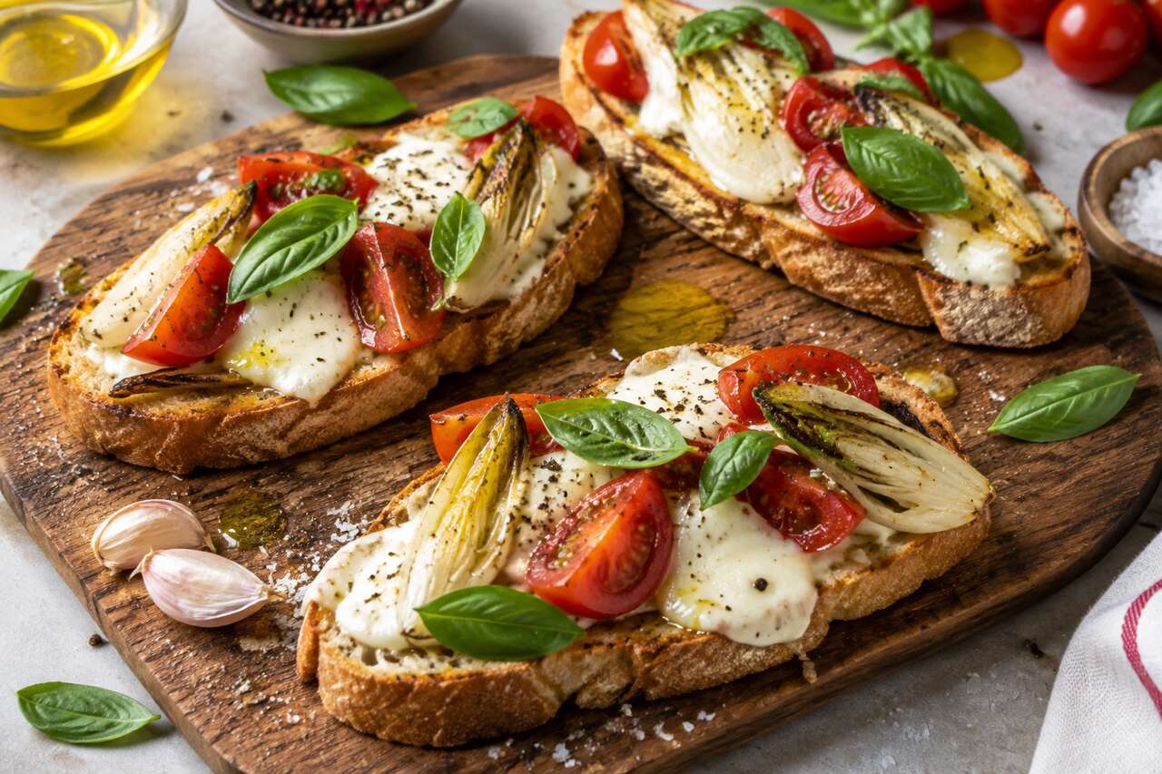 Recette de tartine endive, tomate et mozzarella