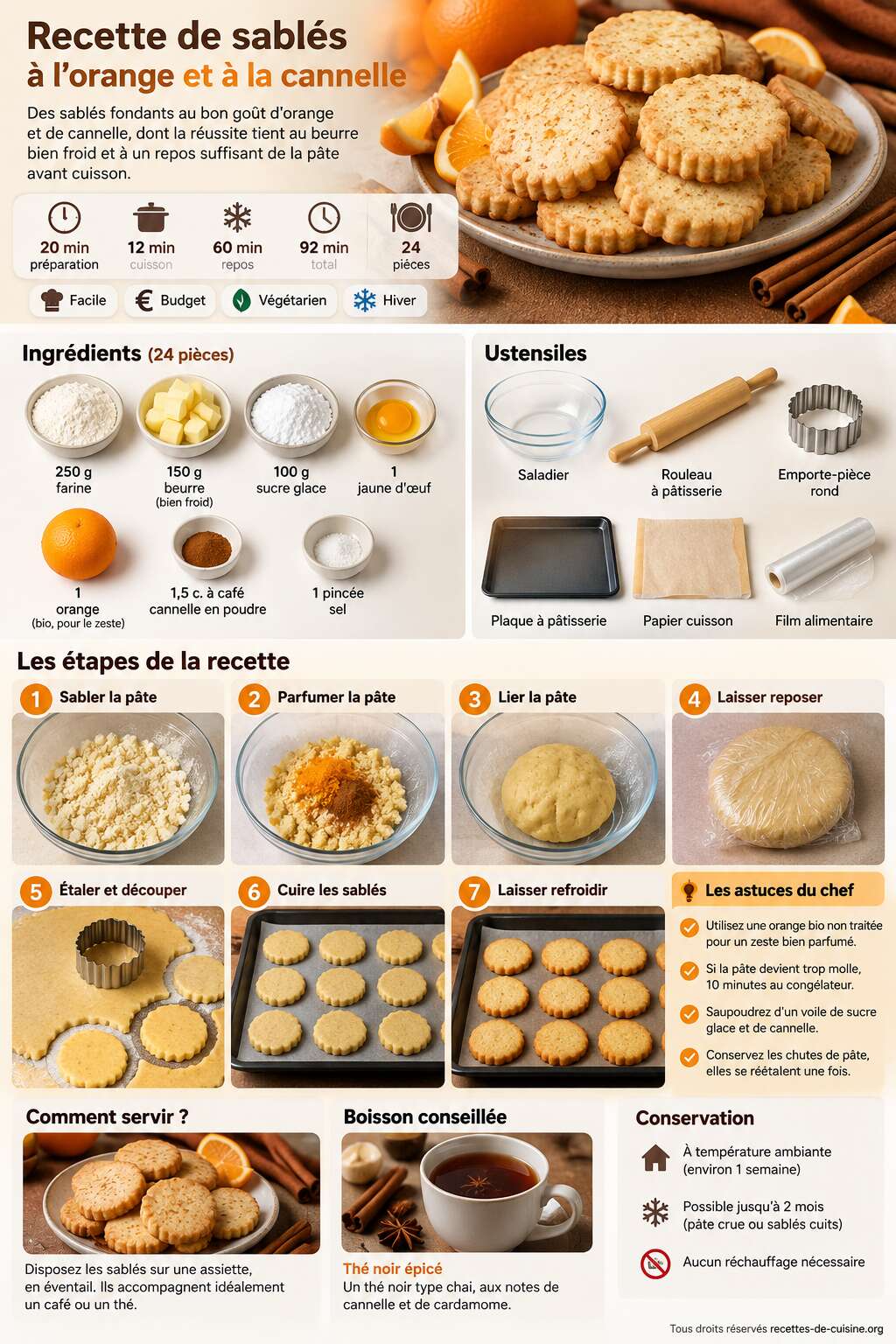 Fiche recette Recette de sabl&eacute;s &agrave; l'orange et &agrave; la cannelle