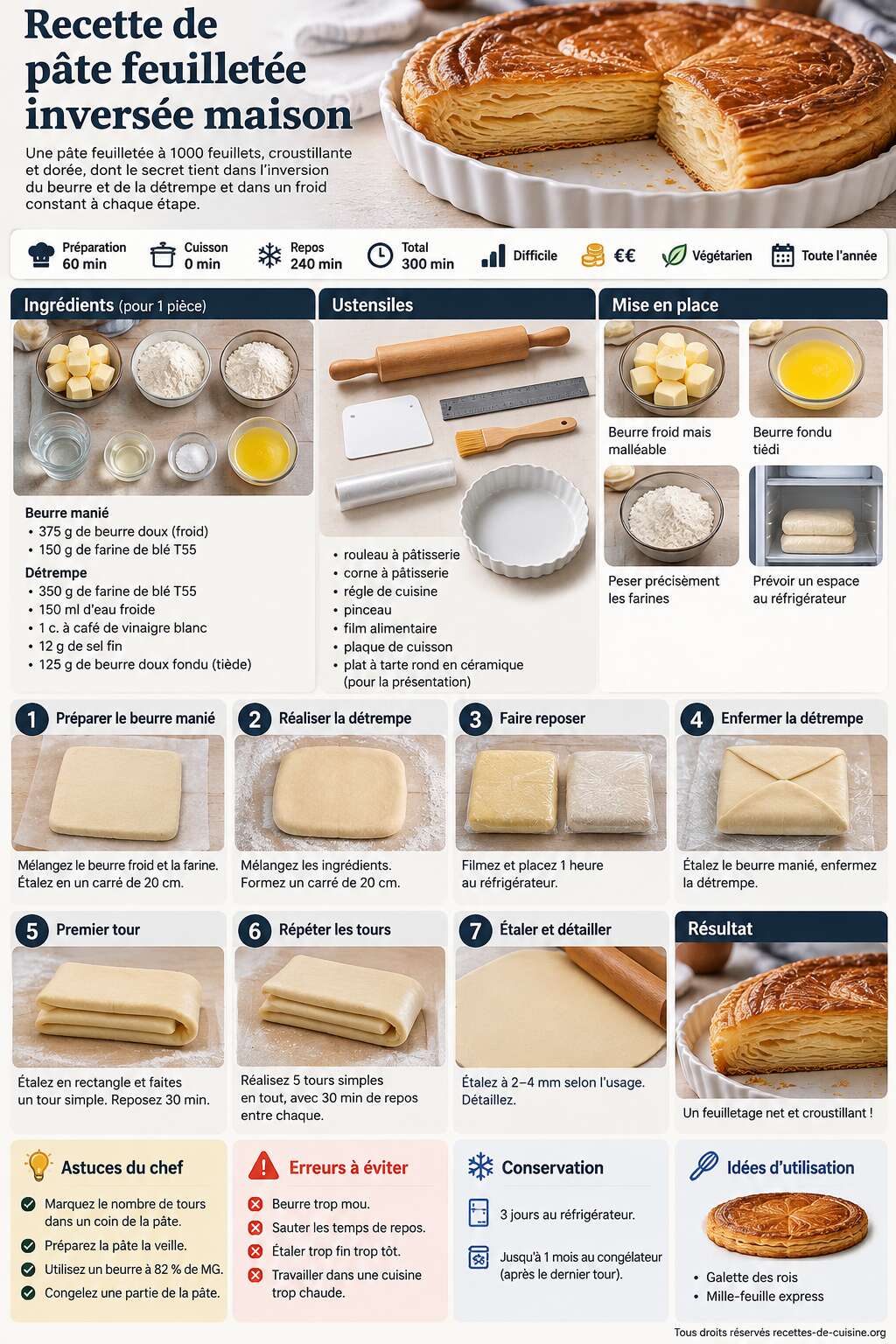Fiche recette Recette de p&acirc;te feuillet&eacute;e invers&eacute;e maison