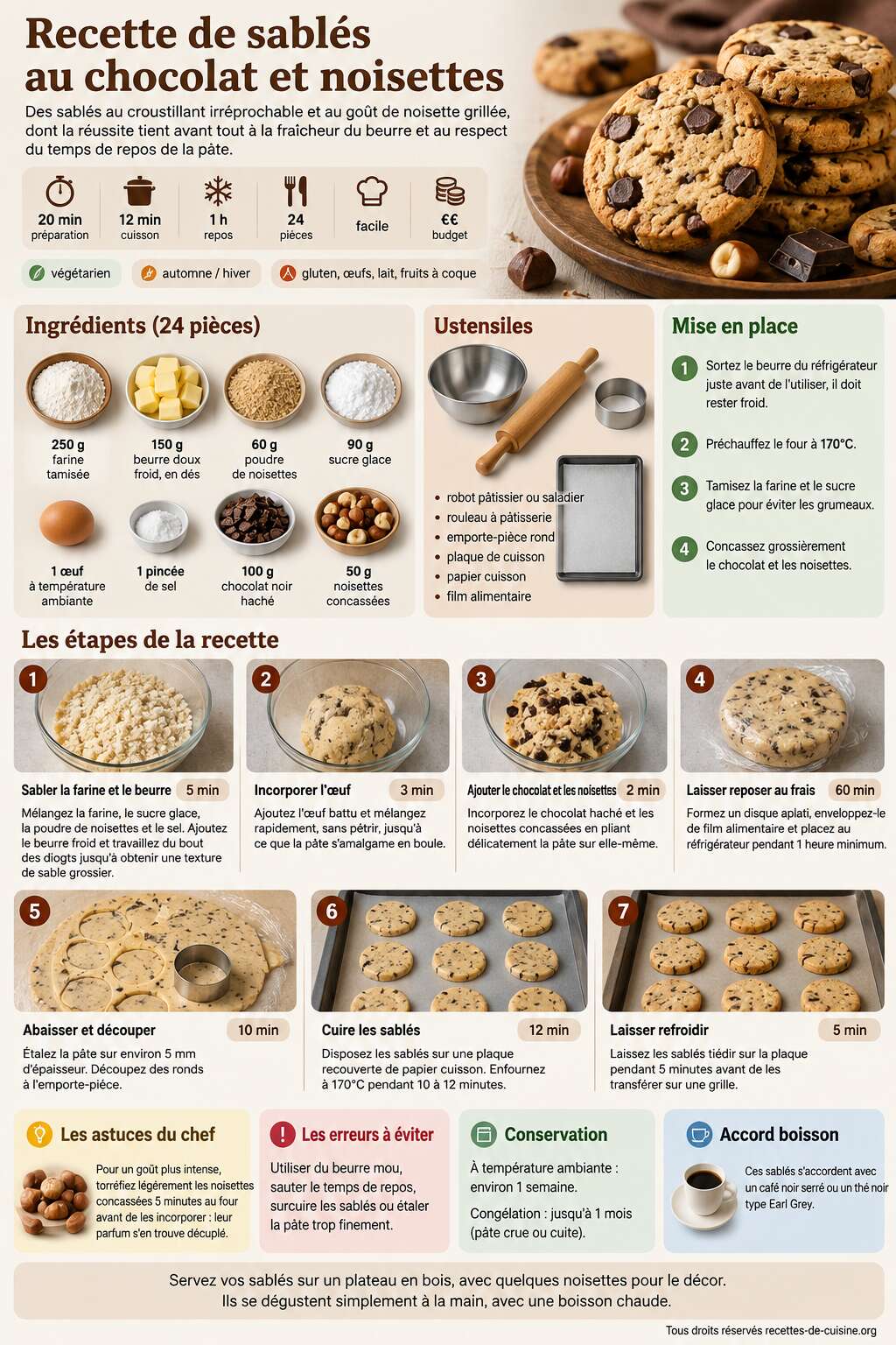 Fiche recette Recette de sablés au chocolat et noisettes Fiche recette Recette de sablés au chocolat et noisettes