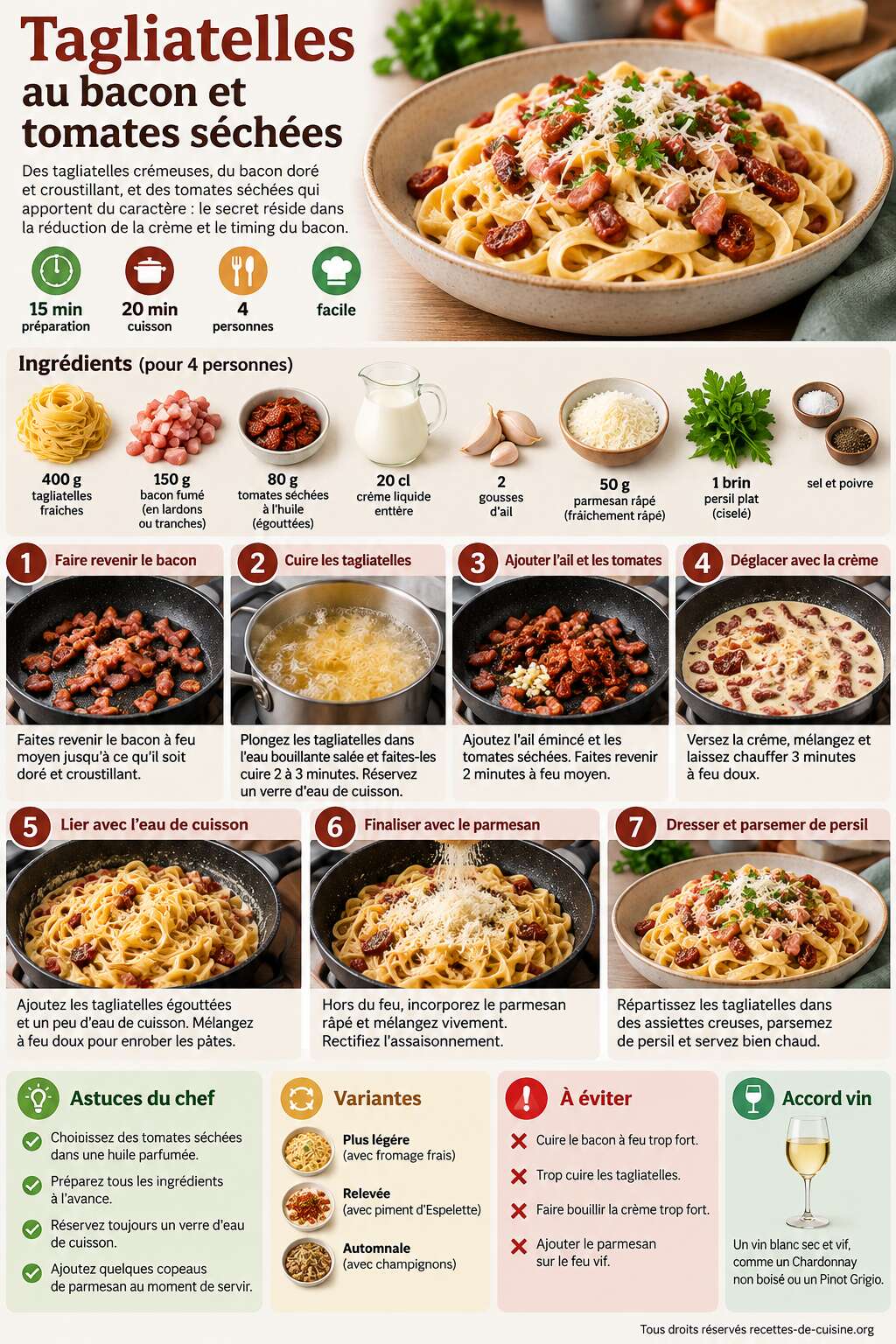 Fiche recette Recette de tagliatelles au bacon et tomates s&eacute;ch&eacute;es