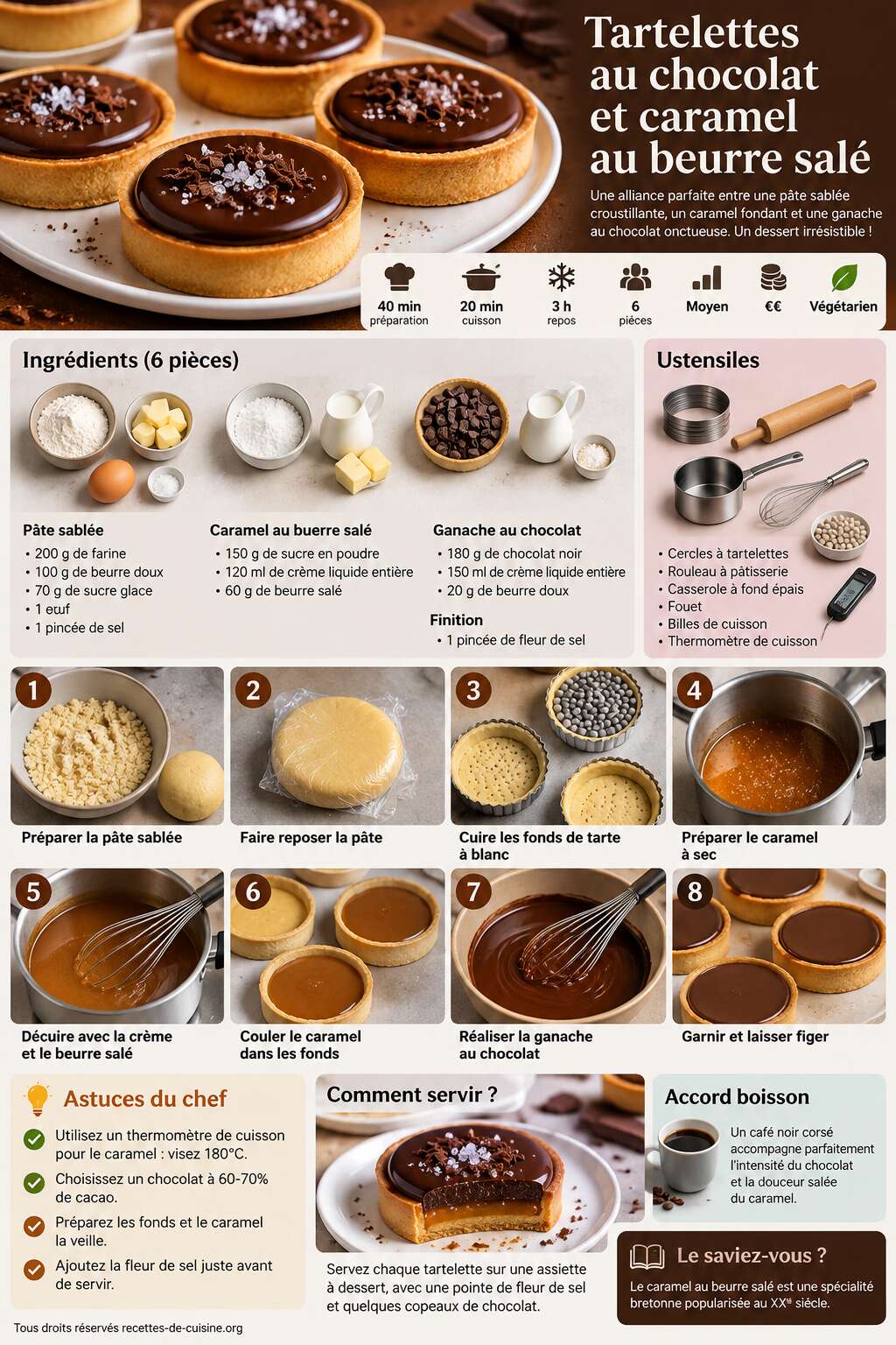 Fiche recette Recette de tartelettes au chocolat et caramel au beurre sal&eacute;