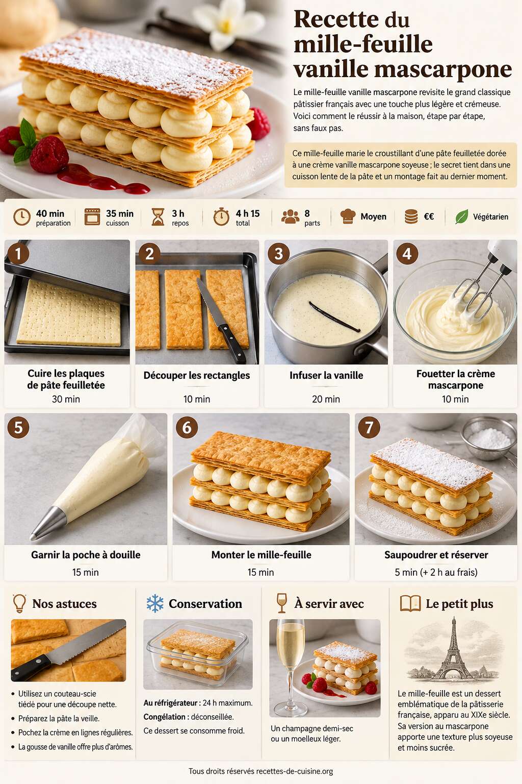 Fiche recette Recette du mille-feuille vanille mascarpone Fiche recette Recette du mille-feuille vanille mascarpone