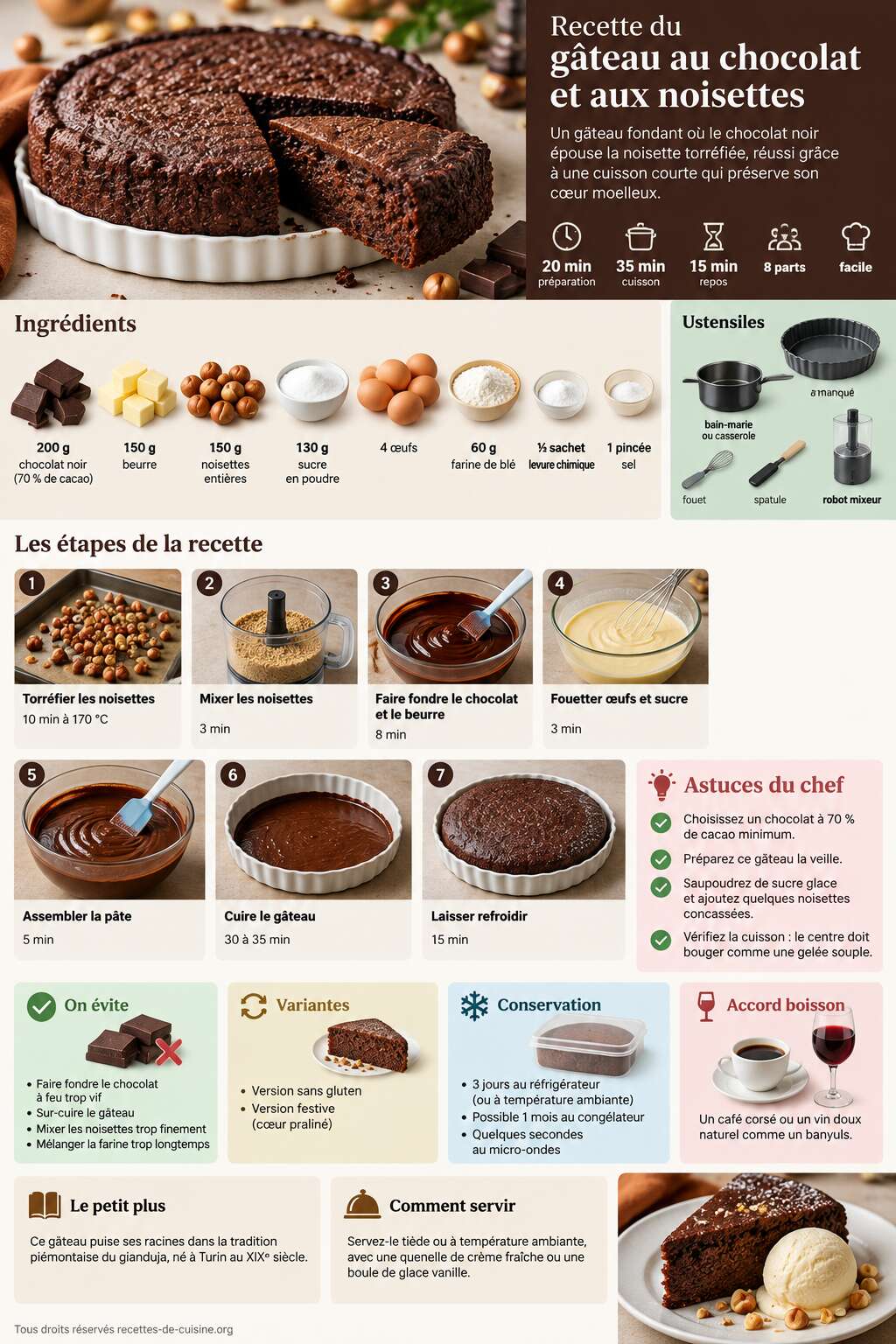 Fiche recette Recette du gâteau au chocolat et aux noisettes Fiche recette Recette du gâteau au chocolat et aux noisettes