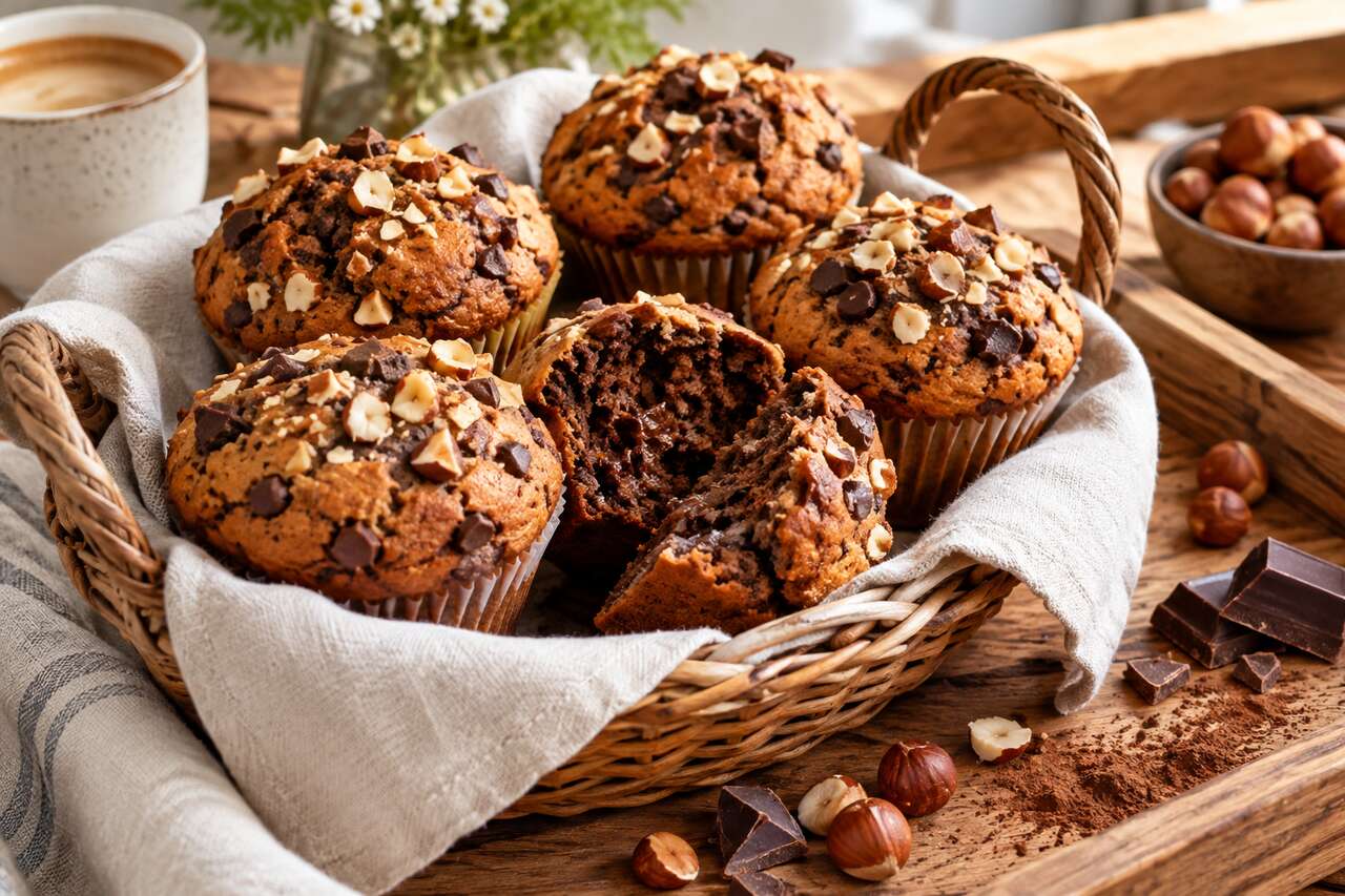 Recette de muffins au chocolat et aux noisettes