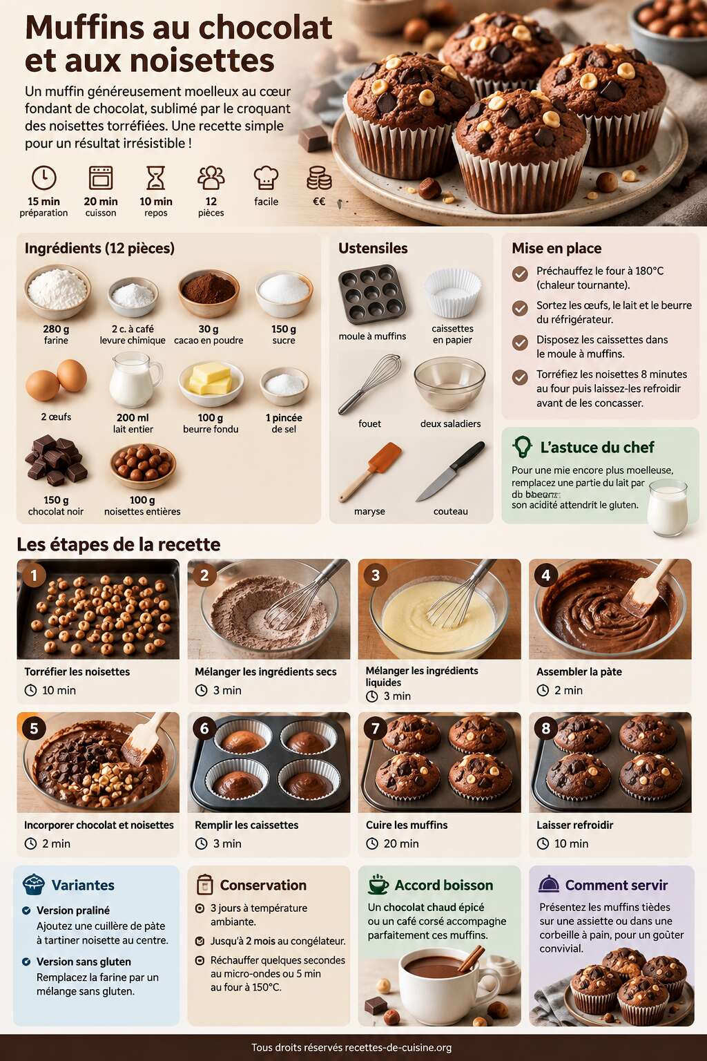 Fiche recette Recette de muffins au chocolat et aux noisettes