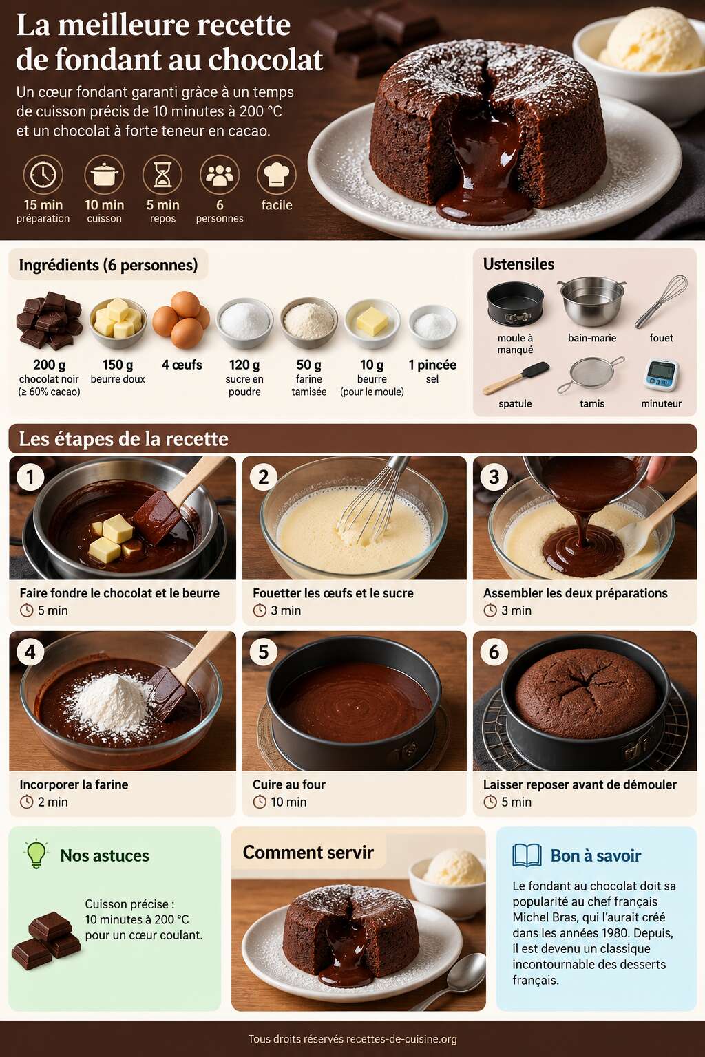 Fiche recette La meilleure recette de fondant au chocolat Fiche recette La meilleure recette de fondant au chocolat