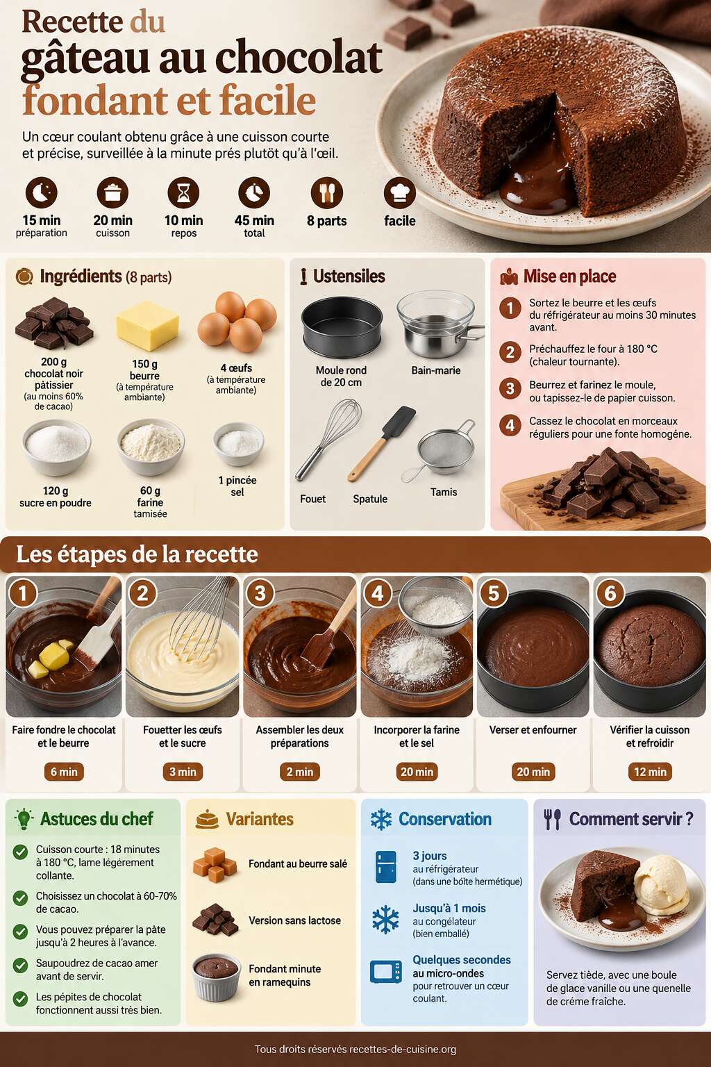 Fiche recette Recette du gâteau au chocolat fondant et facile Fiche recette Recette du gâteau au chocolat fondant et facile