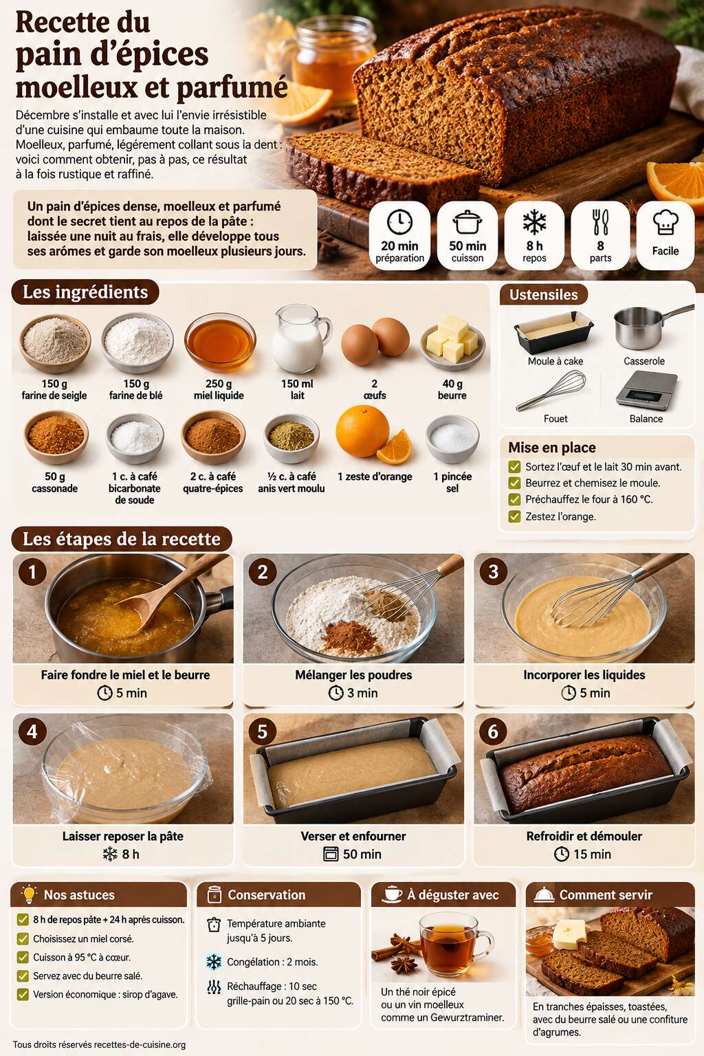 Fiche recette Recette du pain d'épices moelleux et parfumé Fiche recette Recette du pain d'épices moelleux et parfumé