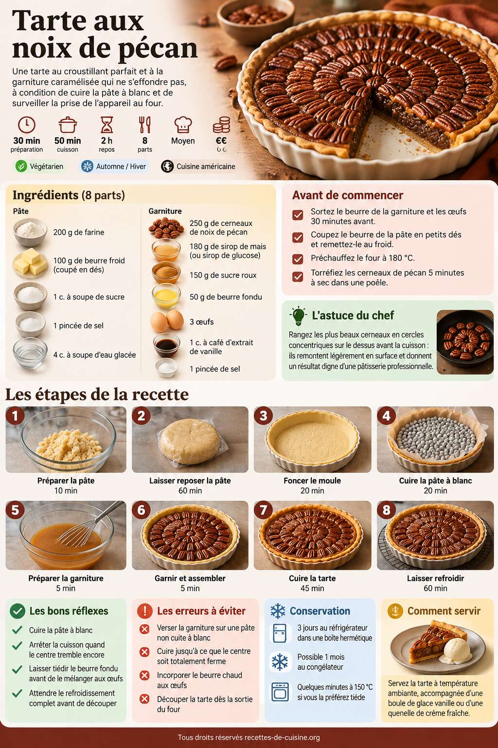 Fiche recette Recette de tarte aux noix de pécan Fiche recette Recette de tarte aux noix de pécan