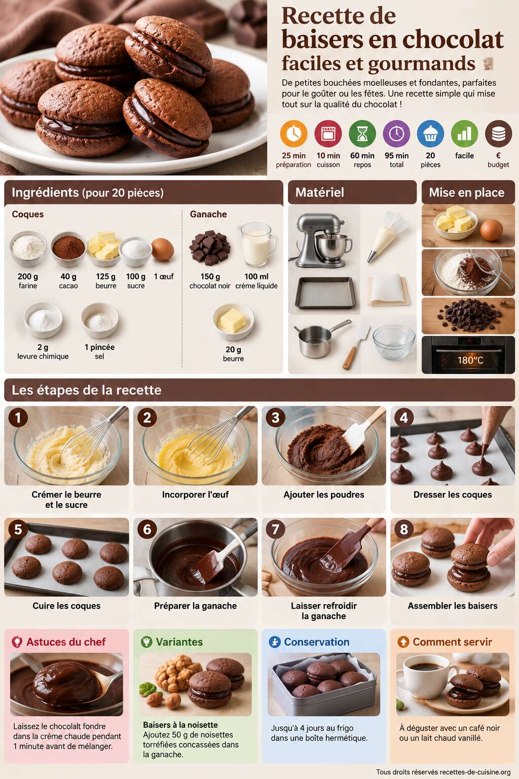 Fiche recette Recette de baisers en chocolat faciles et gourmands Fiche recette Recette de baisers en chocolat faciles et gourmands