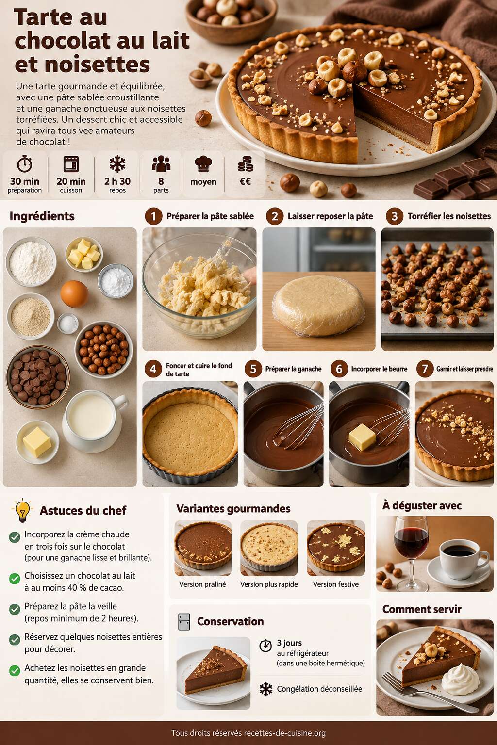 Fiche recette Recette de tarte au chocolat au lait et noisettes Fiche recette Recette de tarte au chocolat au lait et noisettes