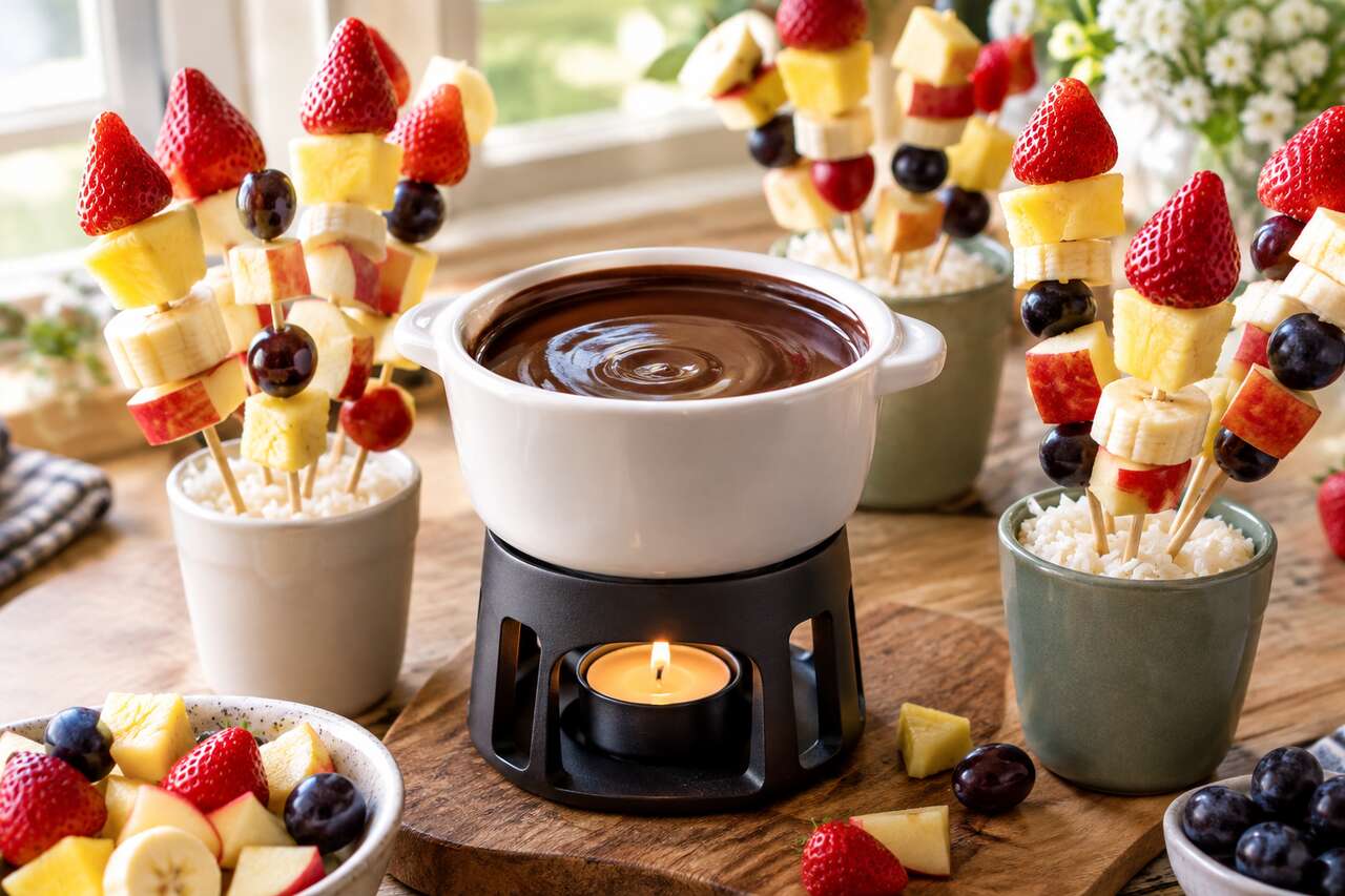 Recette de brochettes de fruits à la fondue de chocolat