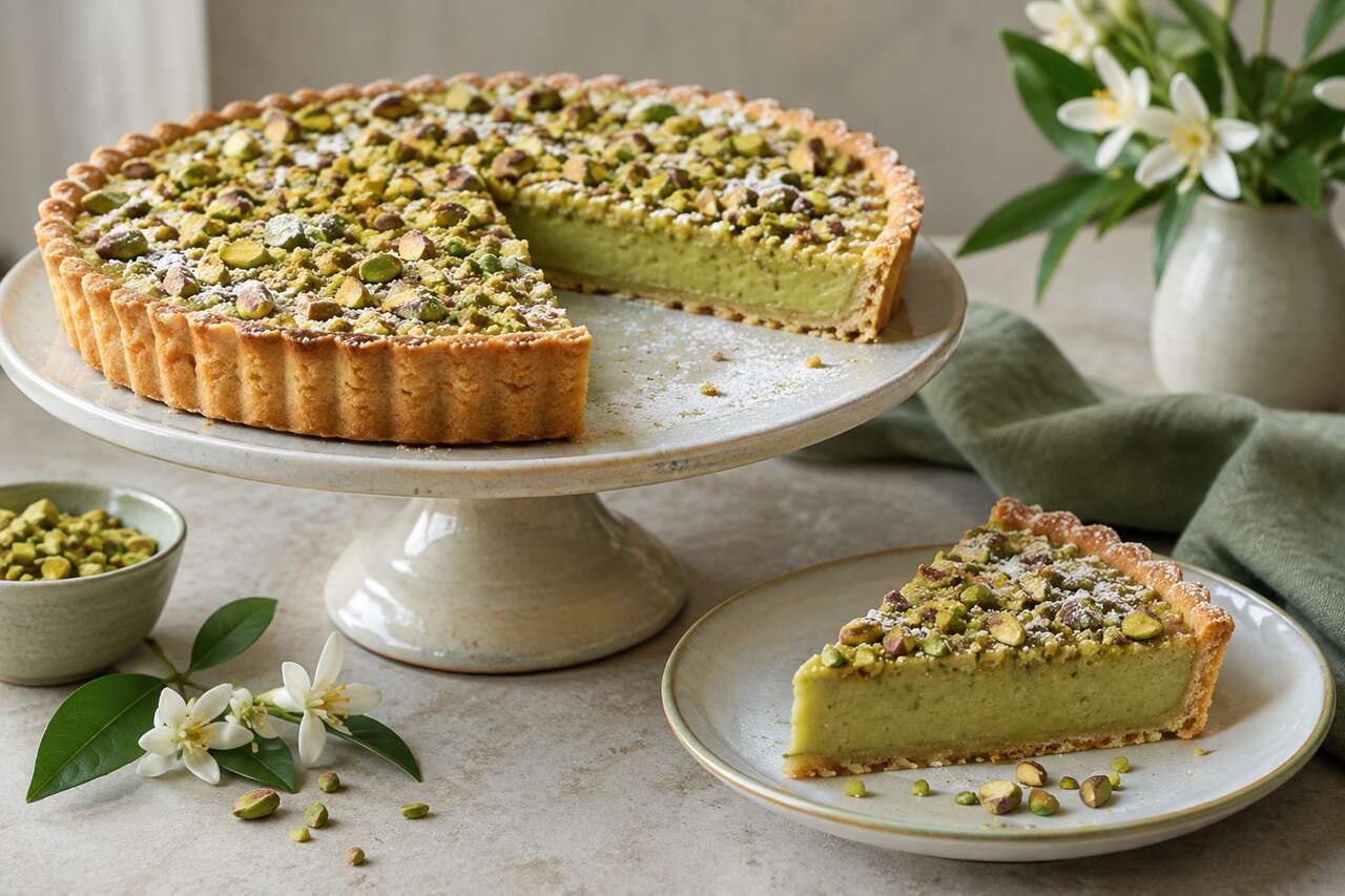 Recette de tarte à la pistache et à la fleur d'oranger