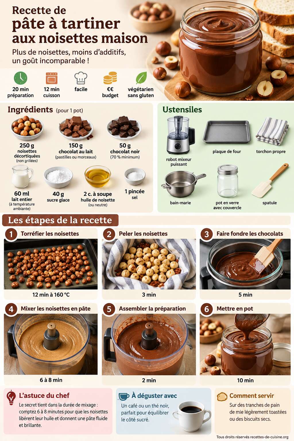Fiche recette Recette de pâte à tartiner aux noisettes maison Fiche recette Recette de pâte à tartiner aux noisettes maison