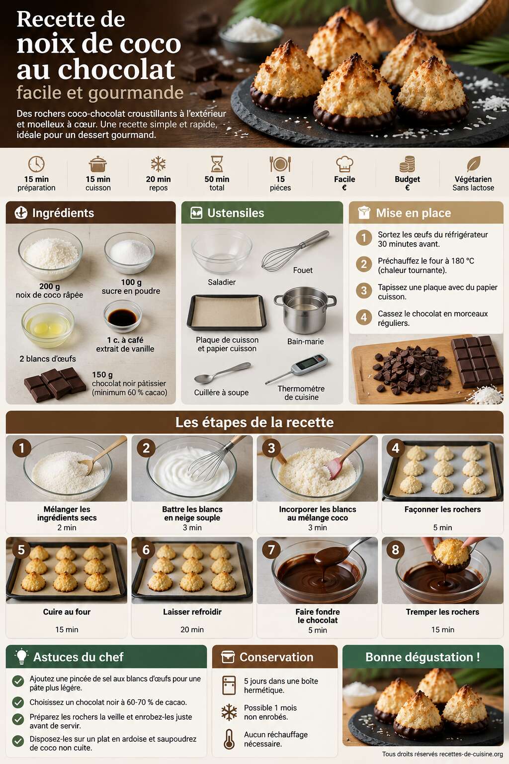 Fiche recette Recette de noix de coco au chocolat facile et gourmande Fiche recette Recette de noix de coco au chocolat facile et gourmande