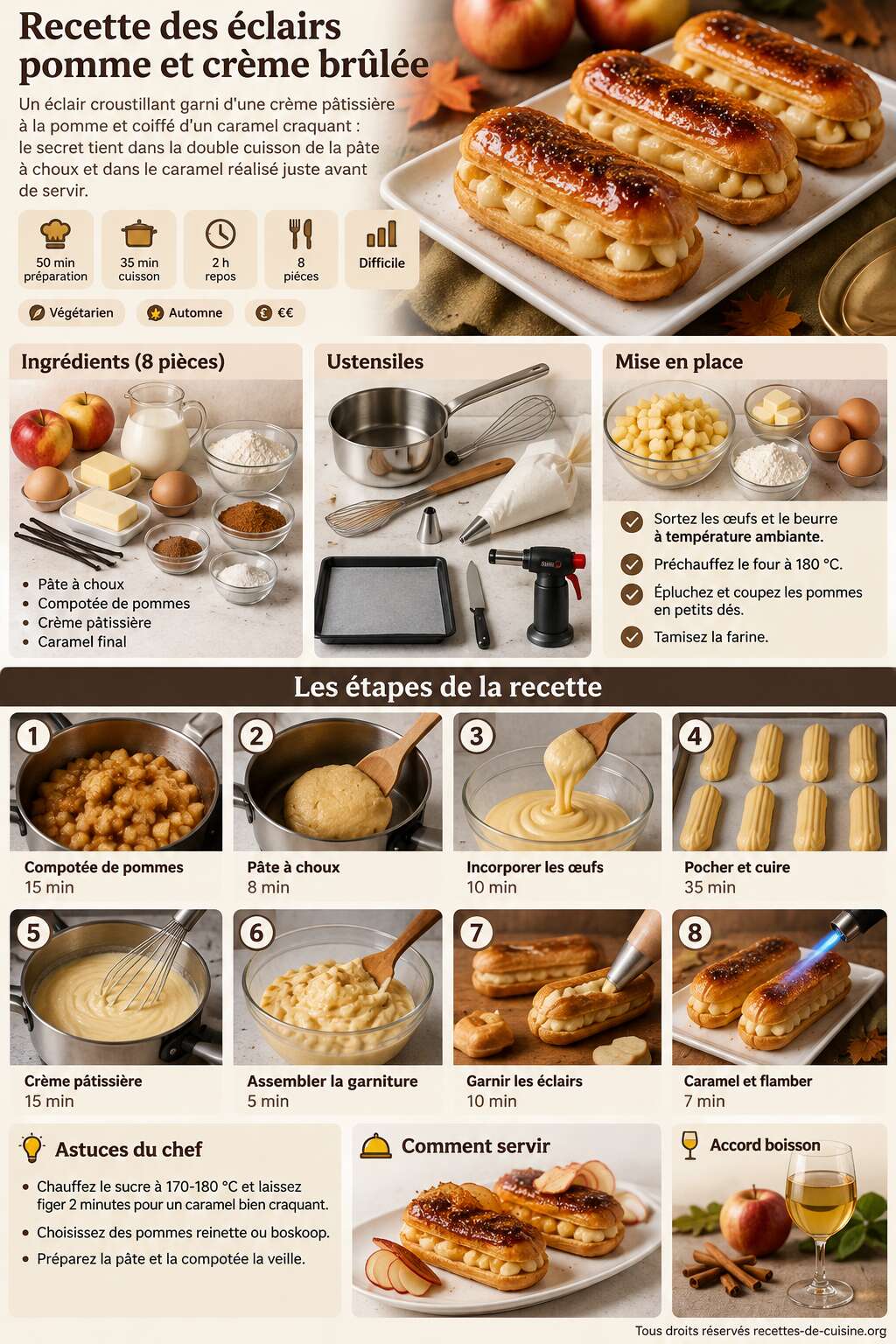 Fiche recette Recette des éclairs pomme et crème brûlée Fiche recette Recette des éclairs pomme et crème brûlée