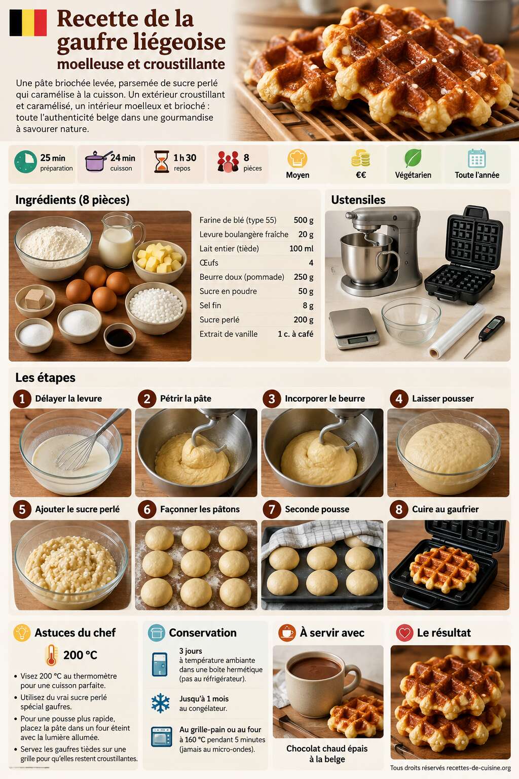 Fiche recette Recette de la gaufre liégeoise moelleuse et croustillante Fiche recette Recette de la gaufre liégeoise moelleuse et croustillante