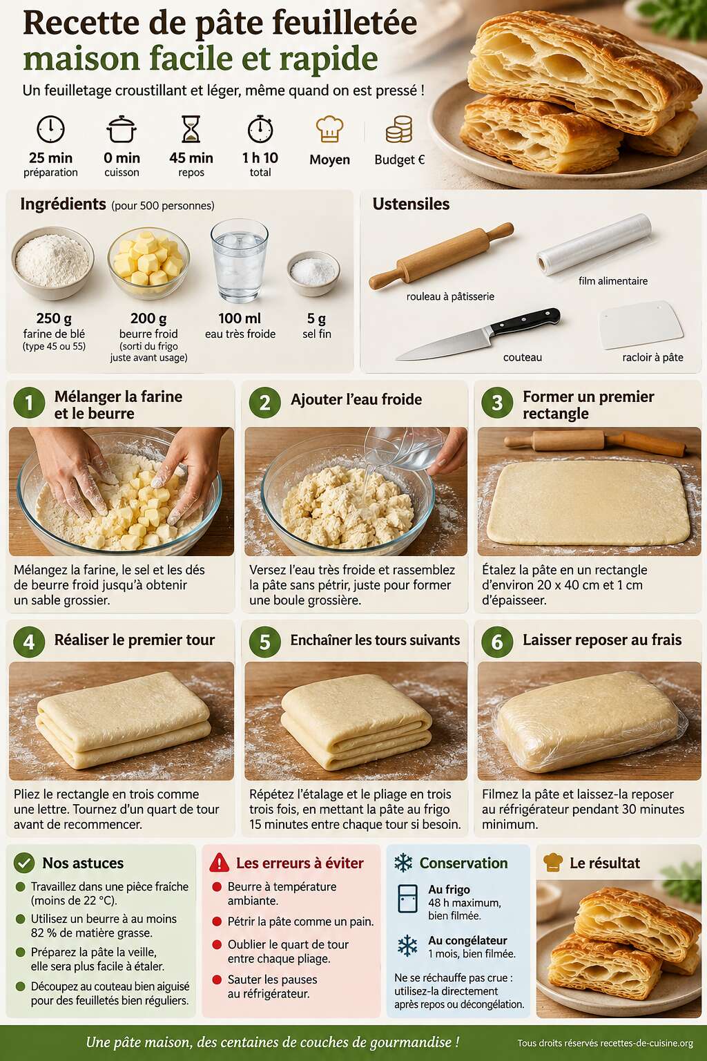 Fiche recette Recette de pâte feuilletée maison facile et rapide Fiche recette Recette de pâte feuilletée maison facile et rapide