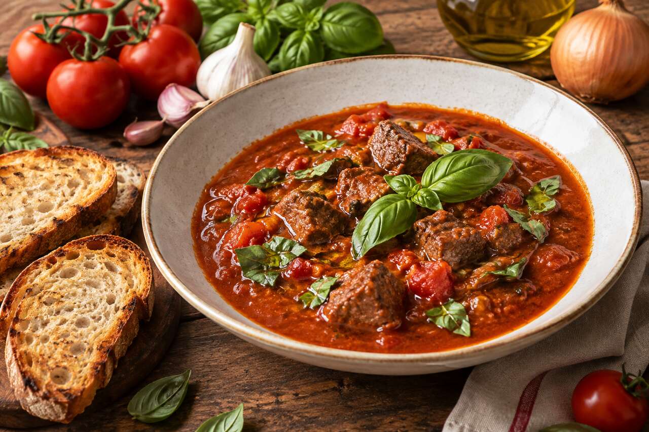 Recette de bœuf haché à la tomate, basilic et pain