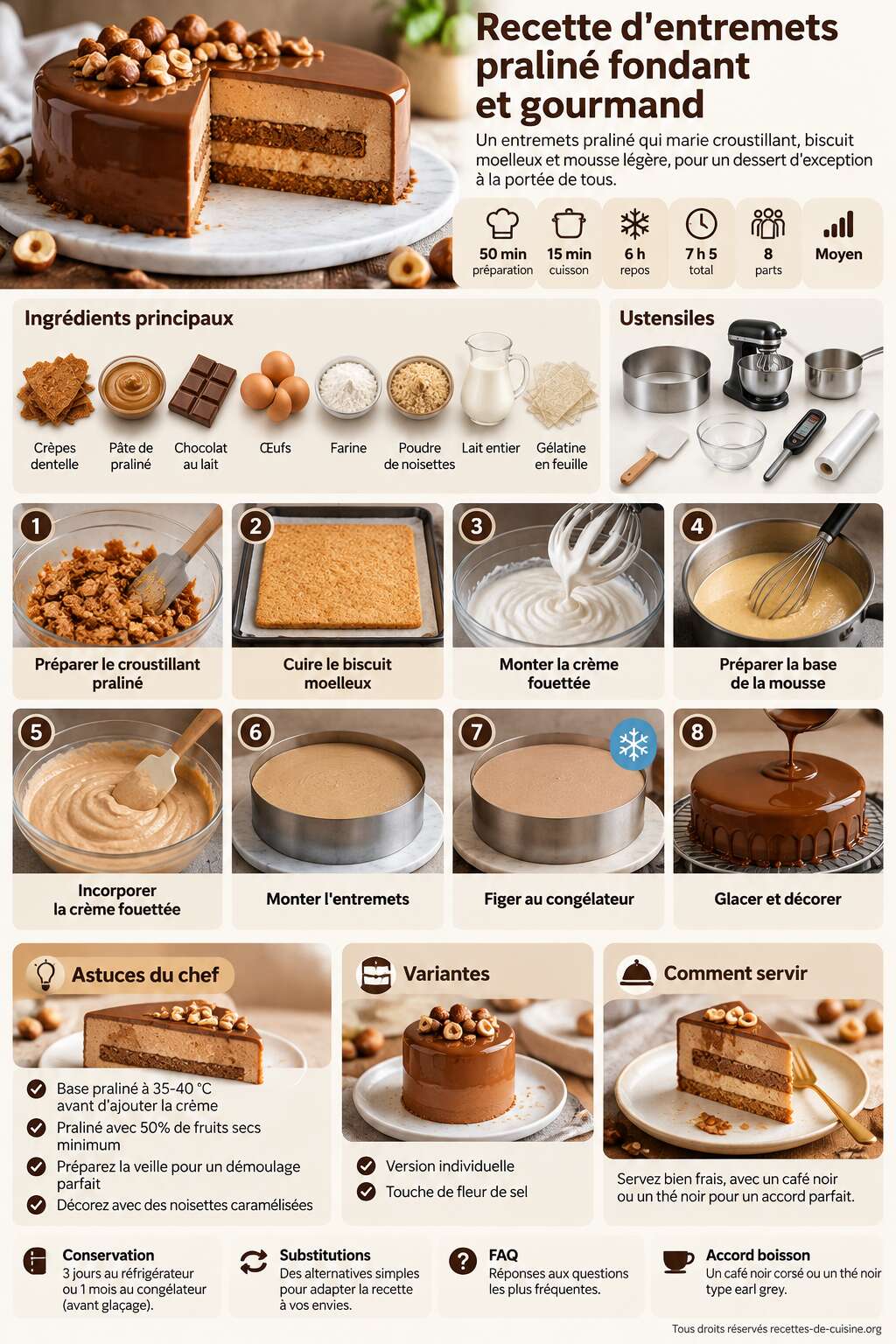 Fiche recette Recette d'entremets praliné fondant et gourmand Fiche recette Recette d'entremets praliné fondant et gourmand