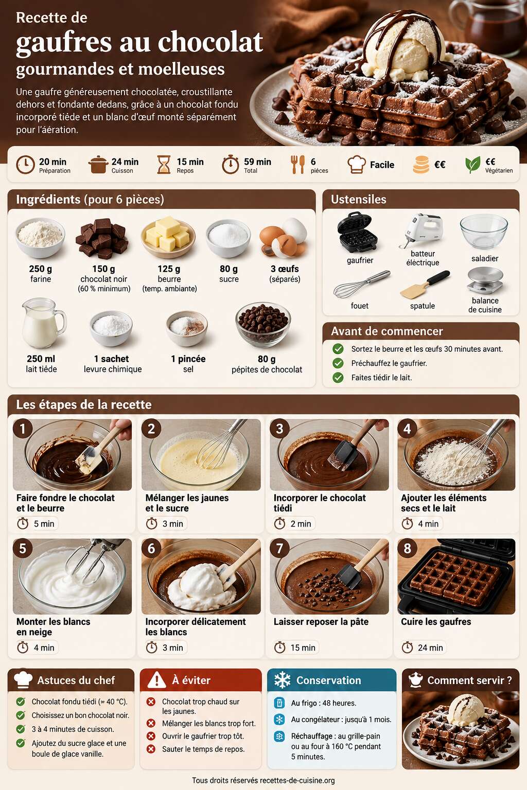 Fiche recette Recette de gaufres au chocolat gourmandes et moelleuses Fiche recette Recette de gaufres au chocolat gourmandes et moelleuses