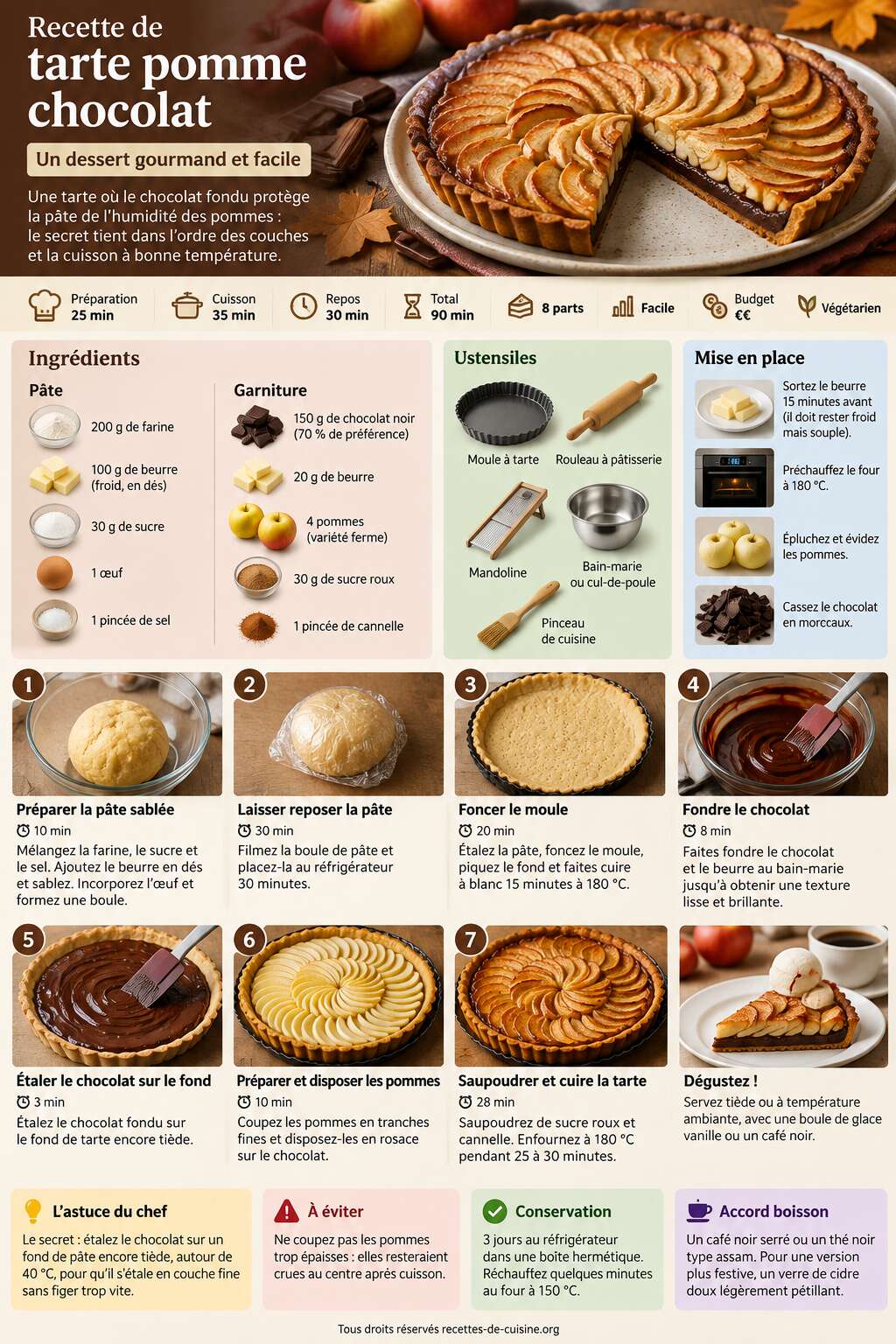 Fiche recette Recette de tarte pomme chocolat : un dessert gourmand et facile Fiche recette Recette de tarte pomme chocolat : un dessert gourmand et facile