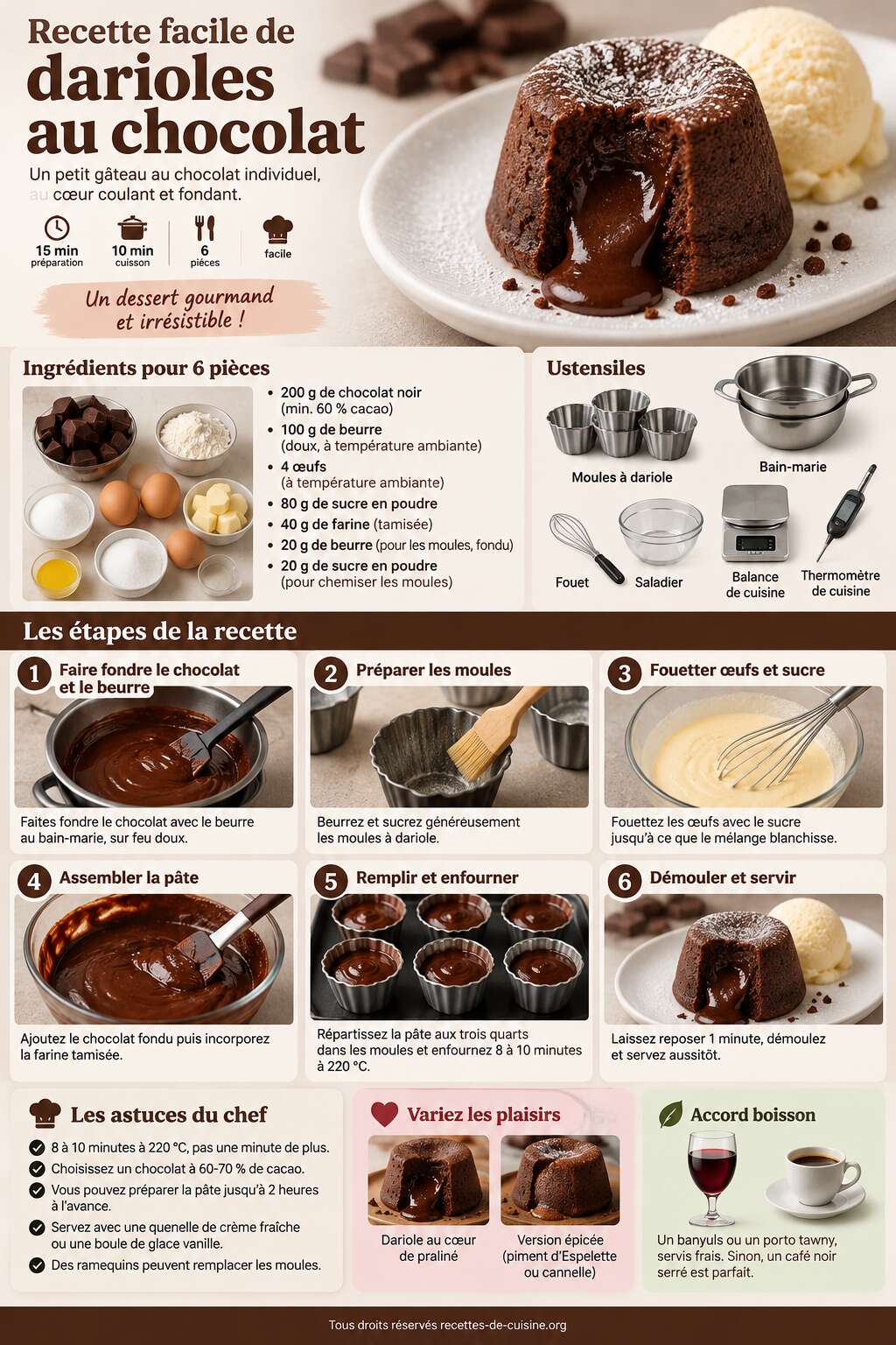 Fiche recette Recette facile de darioles au chocolat Fiche recette Recette facile de darioles au chocolat